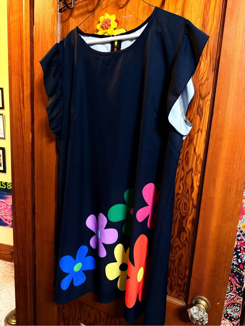 Girls' black Dress with Colorful Flower Print